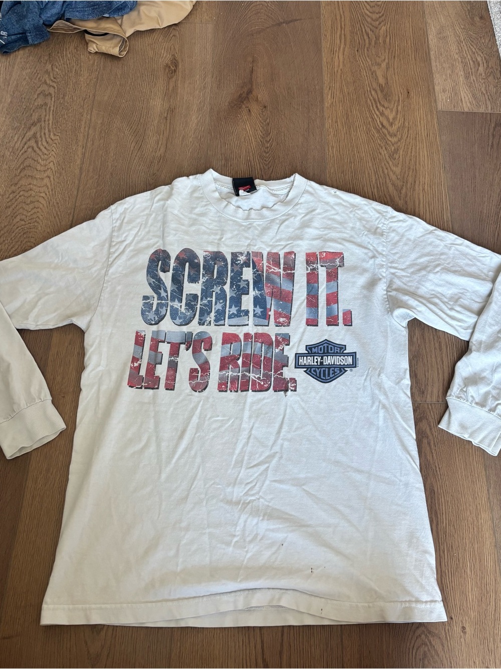 Harley-Davidson White Long Sleeve Tee with Red & Blue Graphic
